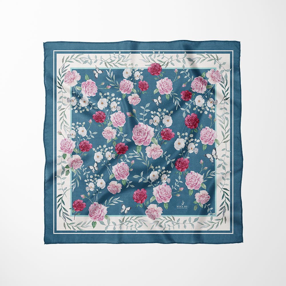 庭園玫瑰絲巾Garden Rose Silk Scarf