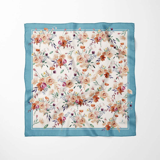 玫瑰園絲巾Garden Rose Silk Scarf - Light Blue