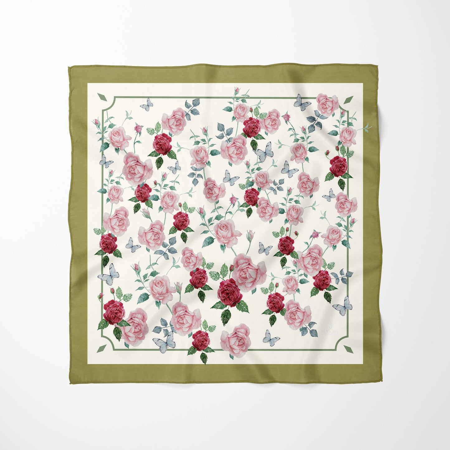 法國玫瑰絲巾French Rose Silk Scarf - Pigeon Green