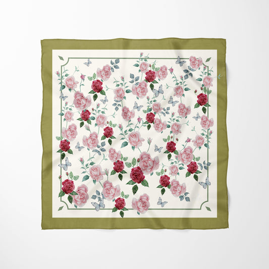 法國玫瑰絲巾French Rose Silk Scarf - Pigeon Green