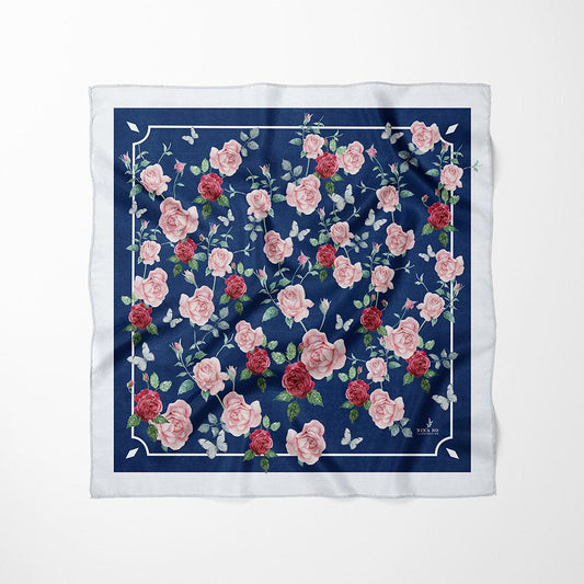 法國玫瑰絲巾French Rose Silk Scarf - Indian Blue