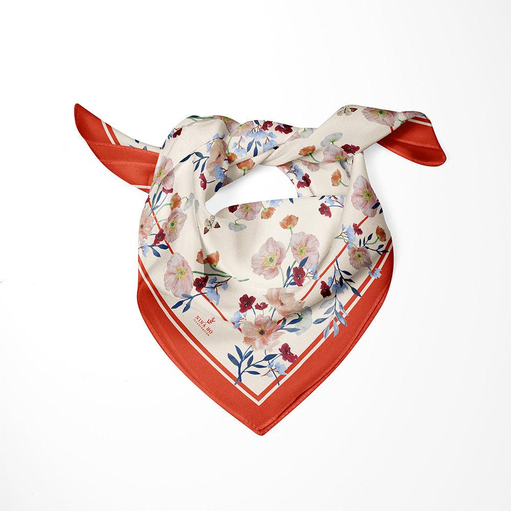 罌粟山谷絲巾Poppy Valley Silk Scarf - Orange Red