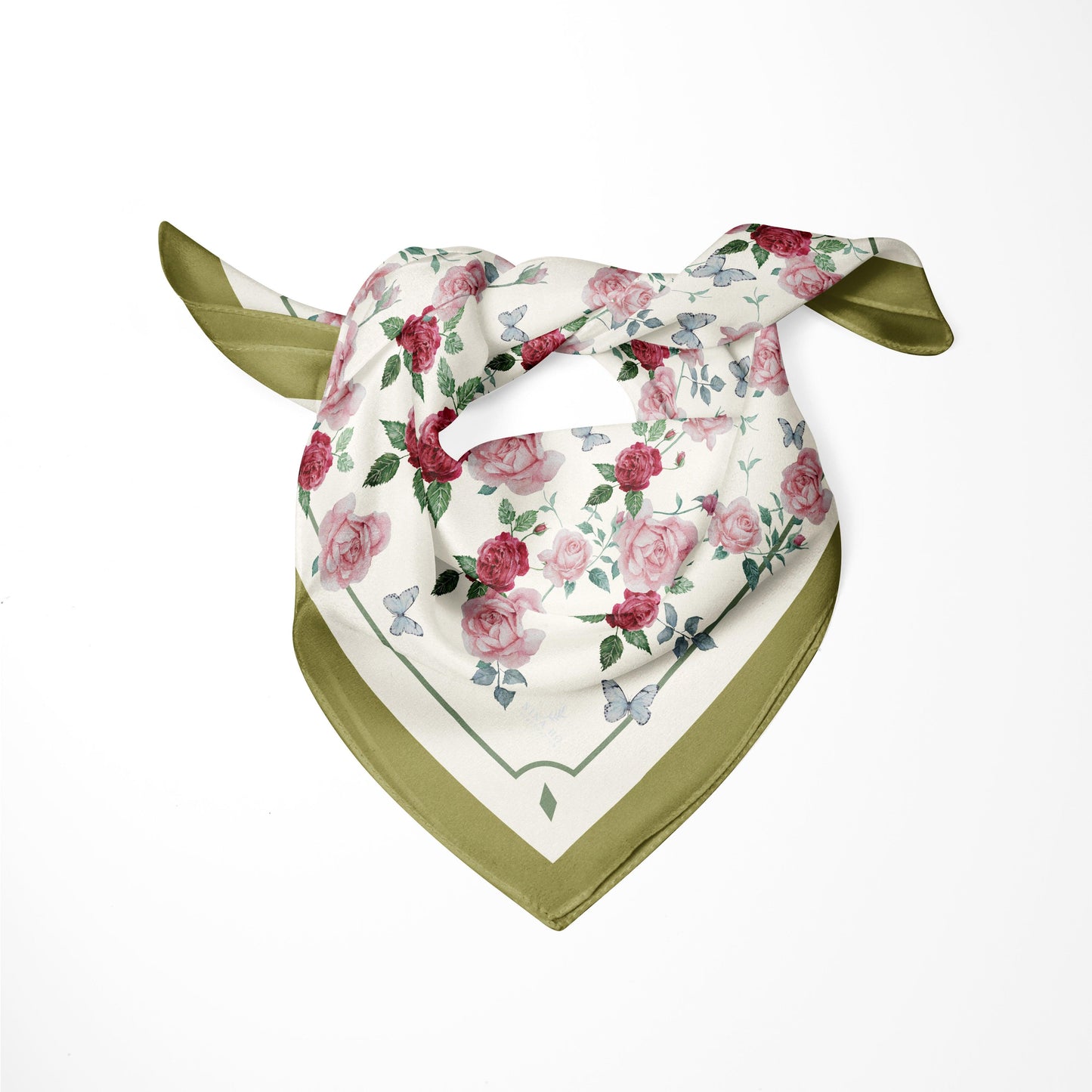 法國玫瑰絲巾French Rose Silk Scarf - Pigeon Green